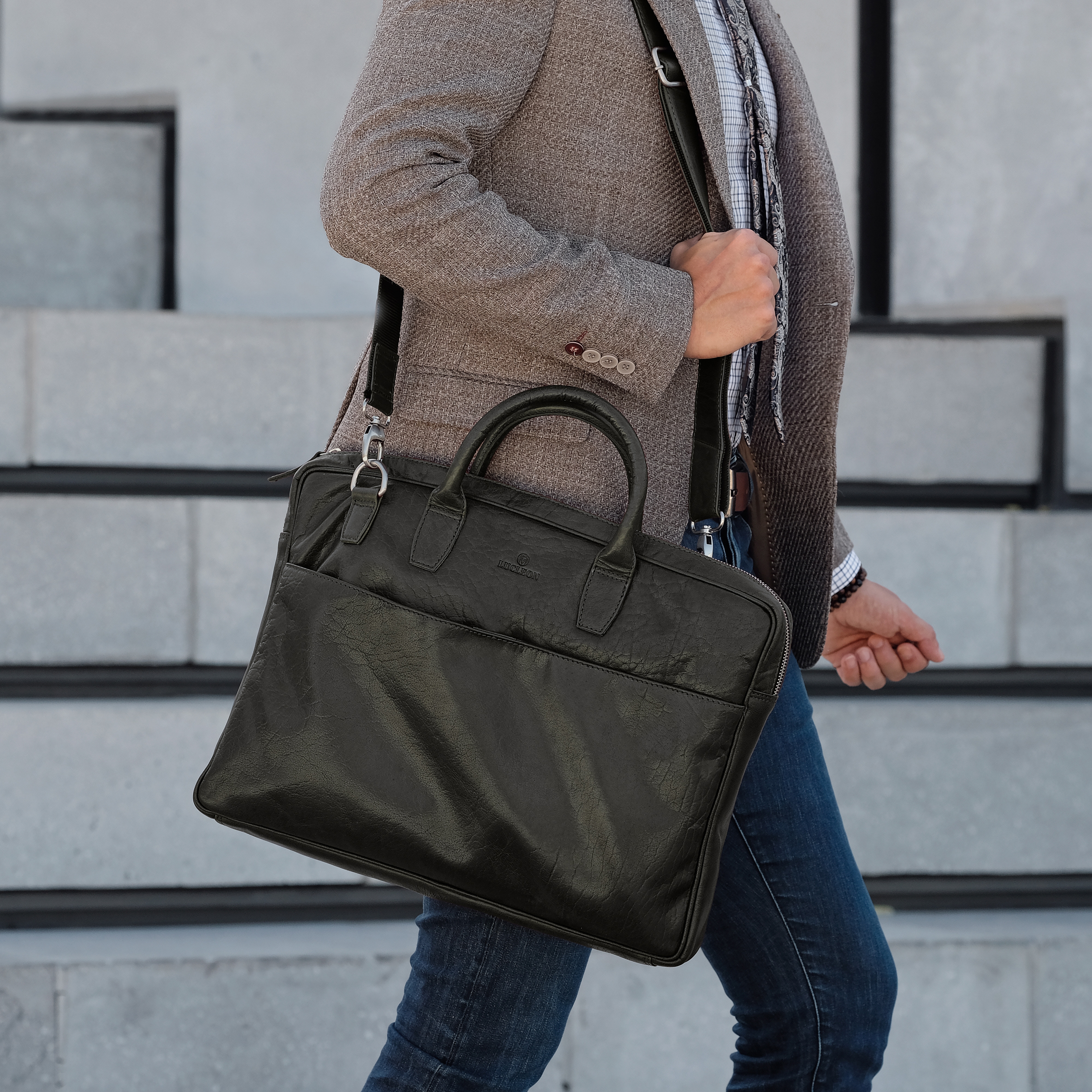 Sac Montreal Executive Slim 15" en cuir vert olive - 16