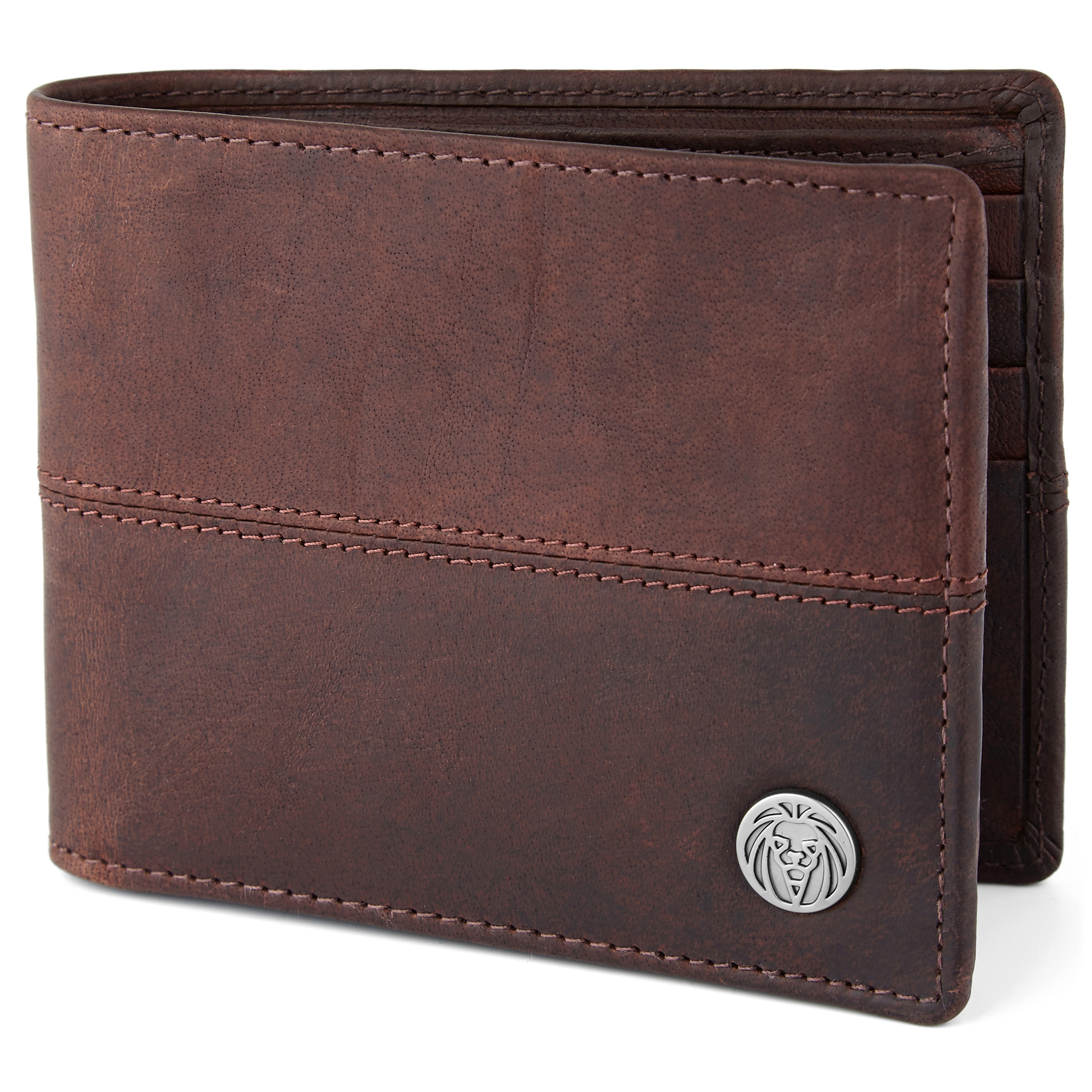 Cartera de cuero marrón con costuras Oxford  - 1