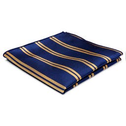Pochette de costume en soie bleu marine à rayures dorées