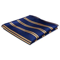 Marineblå Silkelommeklud med Guldfarvede Dobbeltstriber