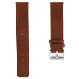 Tan & Silver-Tone Watch Strap with Tan Stitches