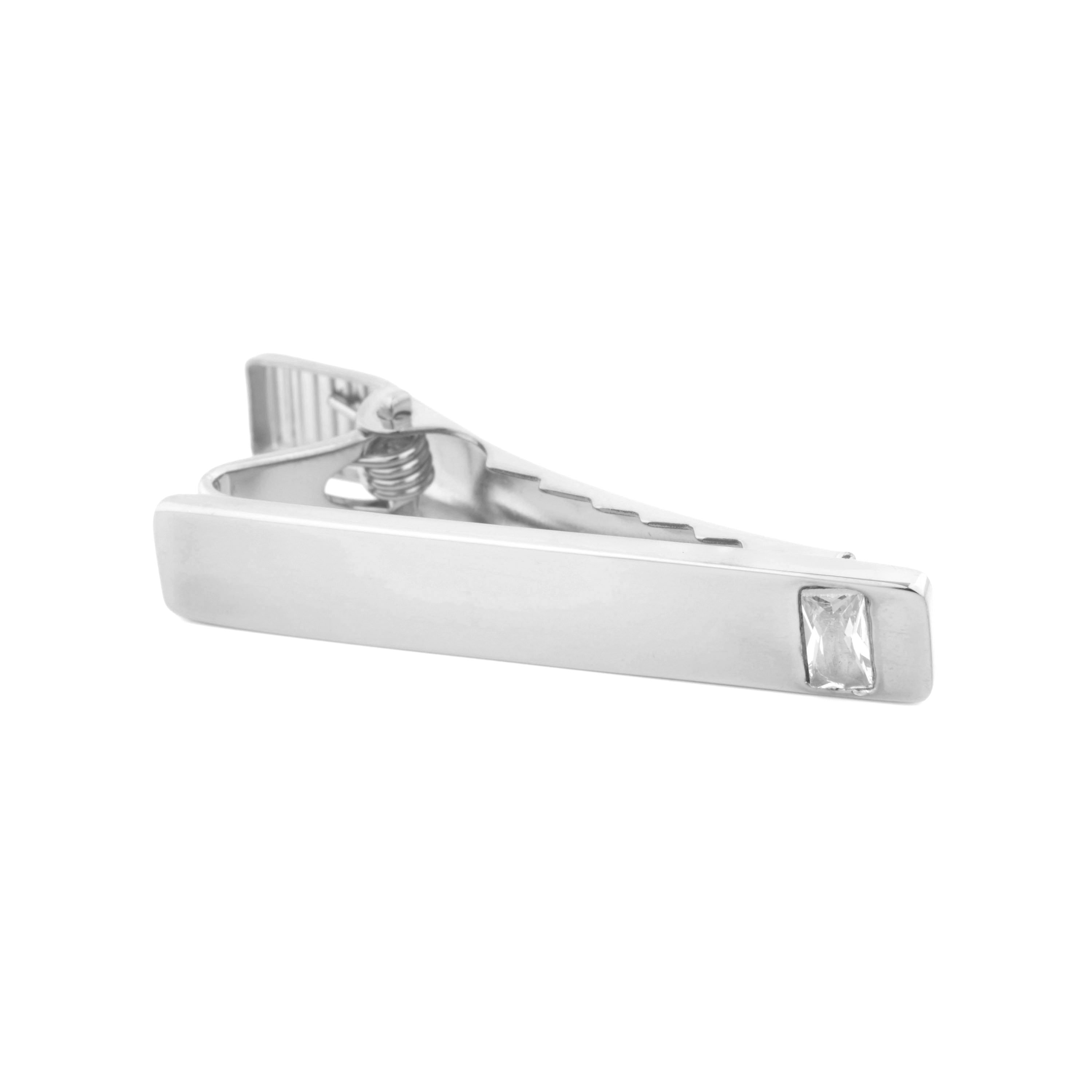 Kurze Rechteckige 925er Silber Zirkonia Krawattenklammer - 2