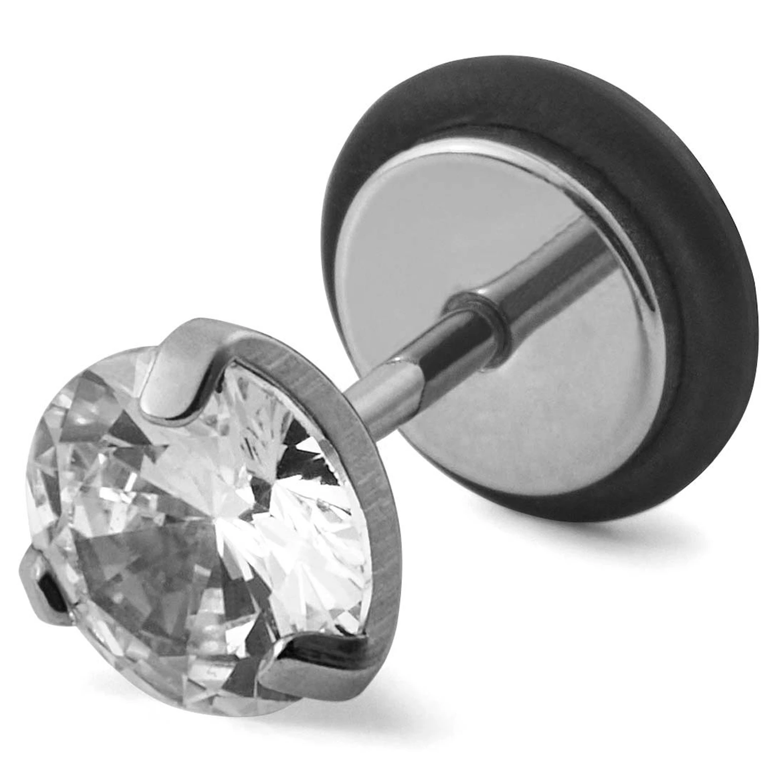 Orecchino a bottone Floyd in acciaio con zirconi da 8 mm Orecchino a bottone Floyd in acciaio con zirconi da 8 mm