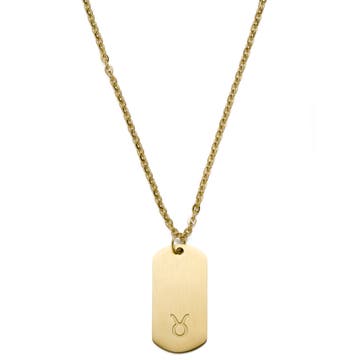Zodiac | Gold-Tone Taurus Star Sign Dog Tag Cable Chain Necklace