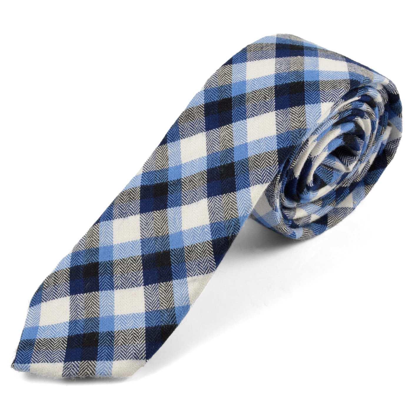 Blått Rutete Ullslips - 1