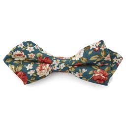 Turquoise Floral Pointy Pre-Tied Bow Tie