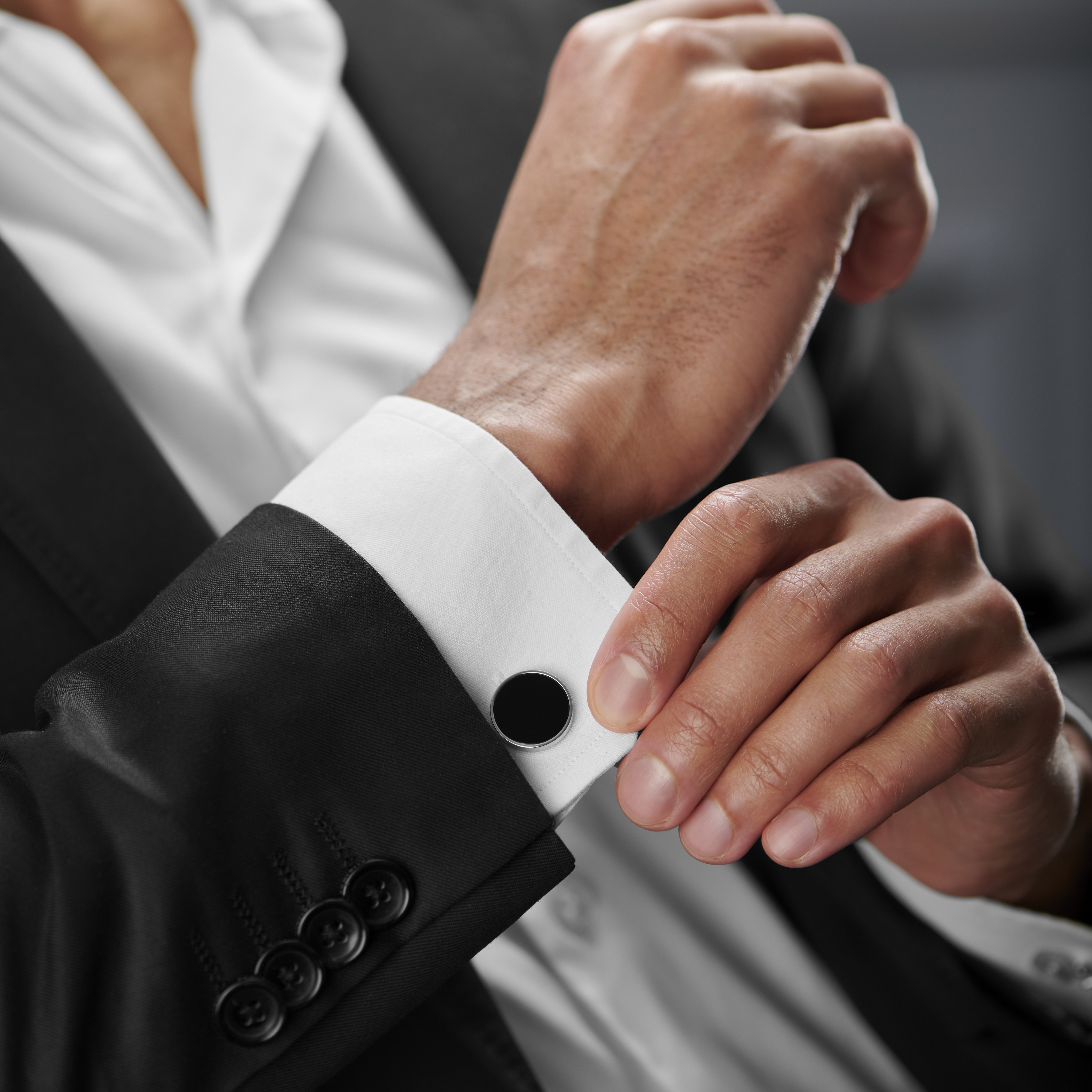 Ασημί Στρογγυλά Μανικετόκουμπα με Ένθετο Όνυχα - 5