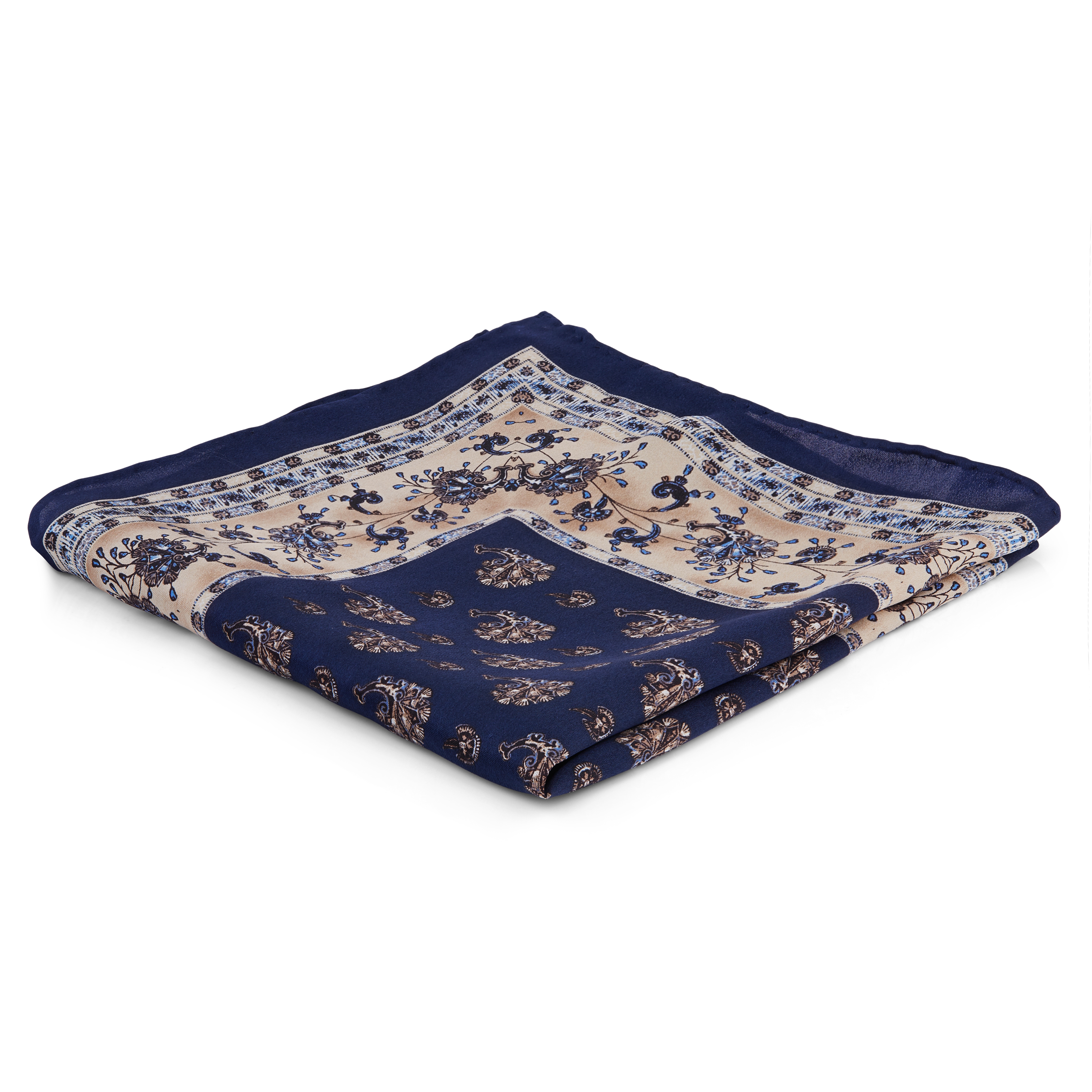 Pañuelo de bolsillo floral y enmarcado en azul marino - 1