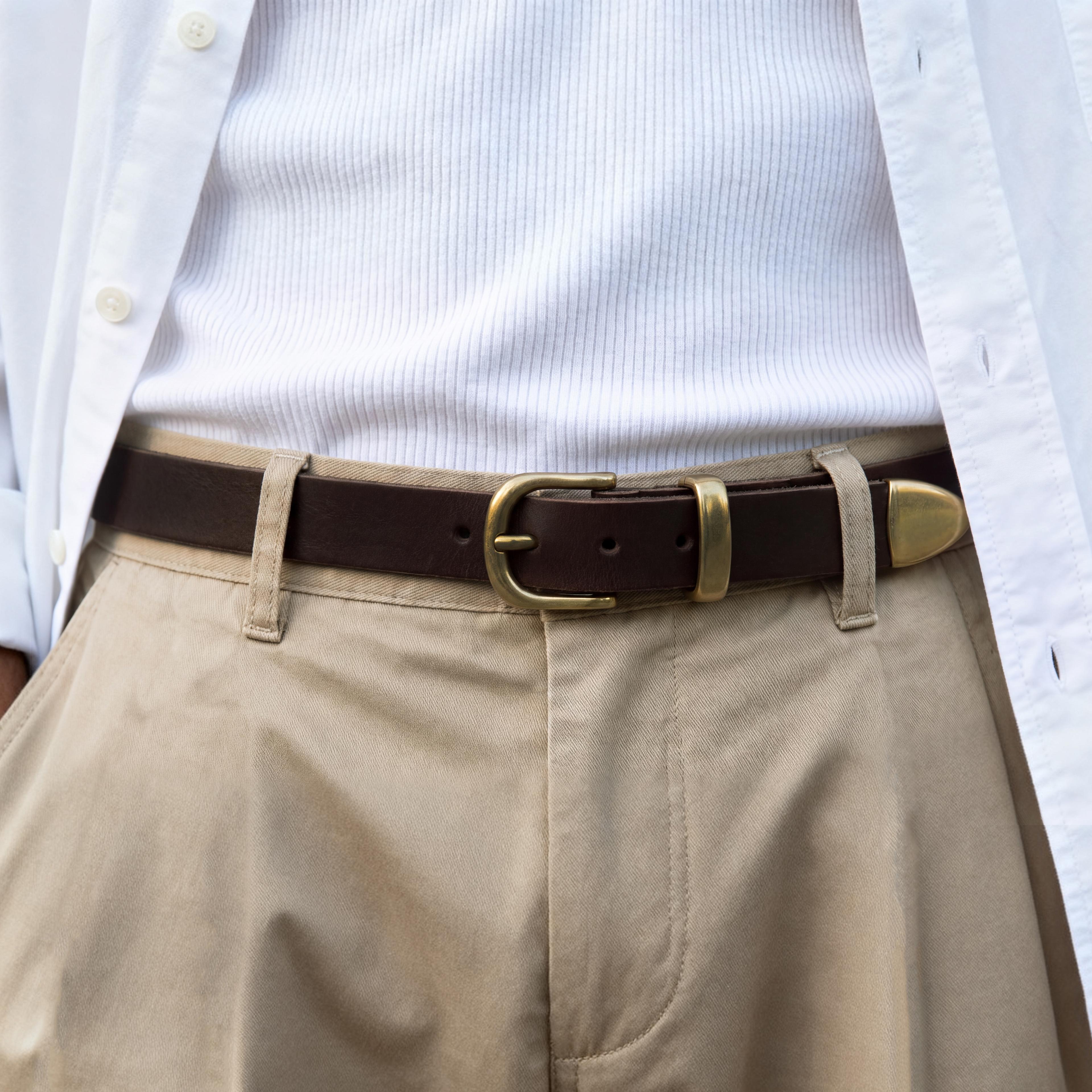 Prairie | Ceinture western marron foncé avec boucle dorée - 3