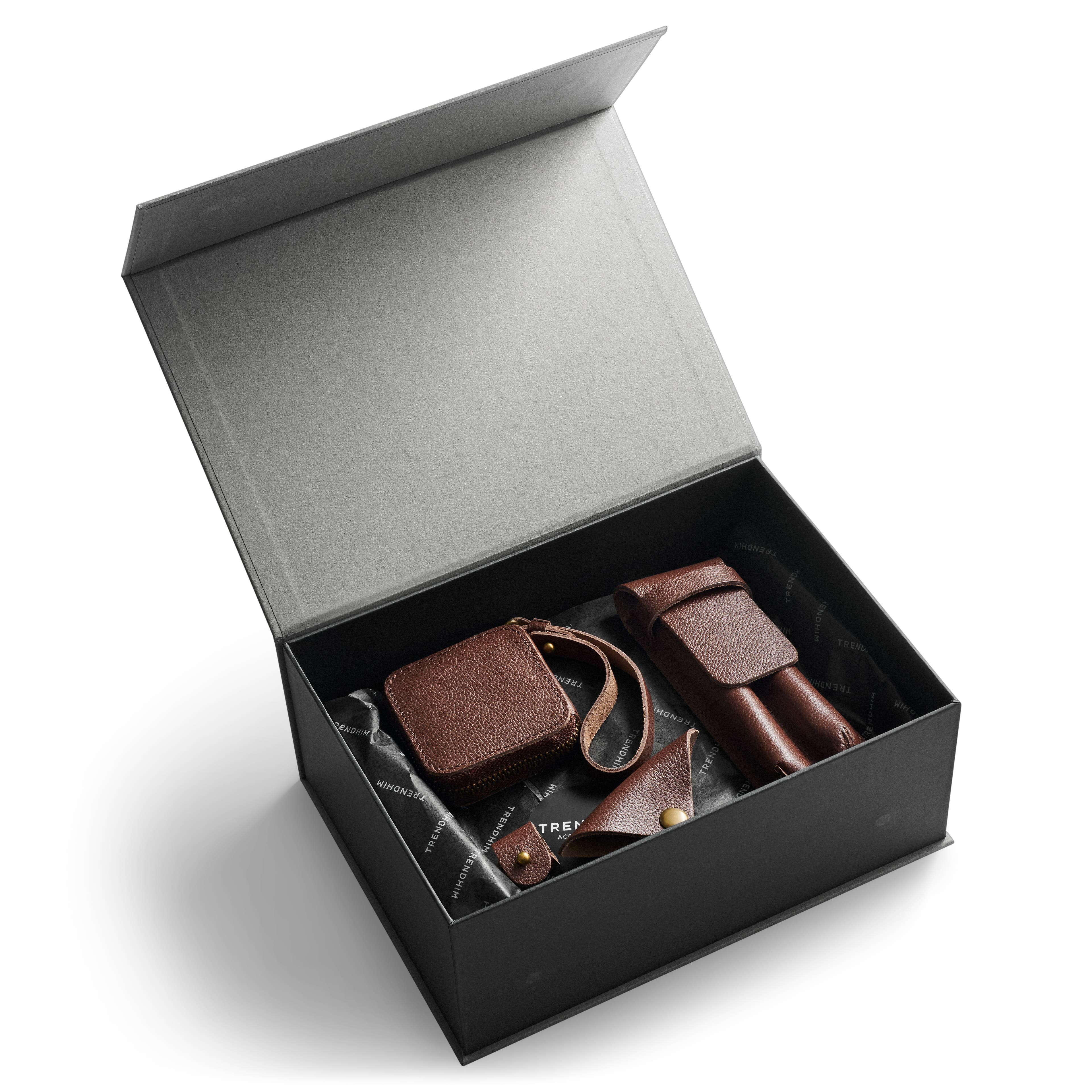 Deluxe darčeková krabička s profesionálmi organizérmi | Hnedá koža
