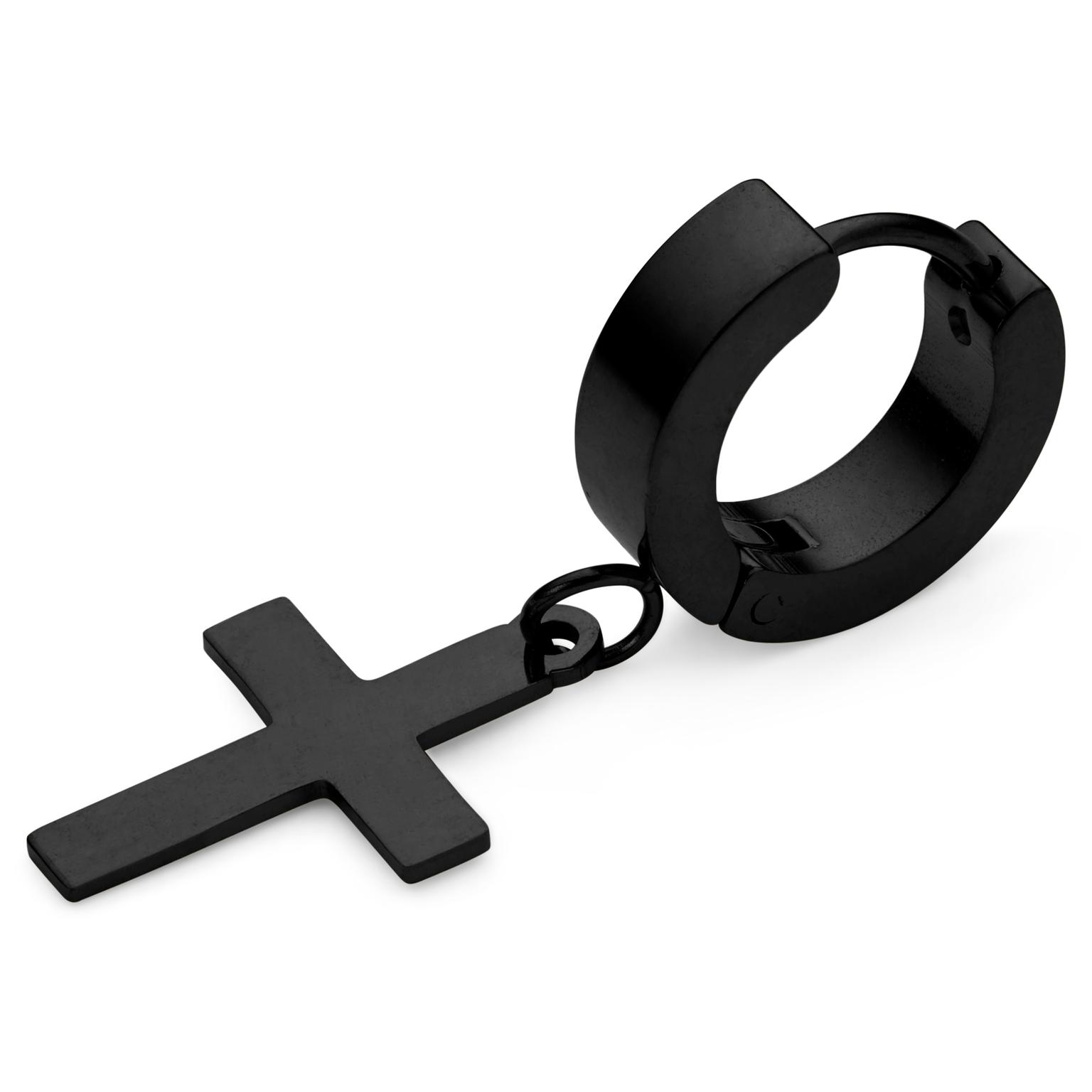 Pendiente de aro con cruz negro Pendiente de aro con cruz negro