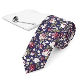 Floral and Silver-Tone Suit Accessory Set
