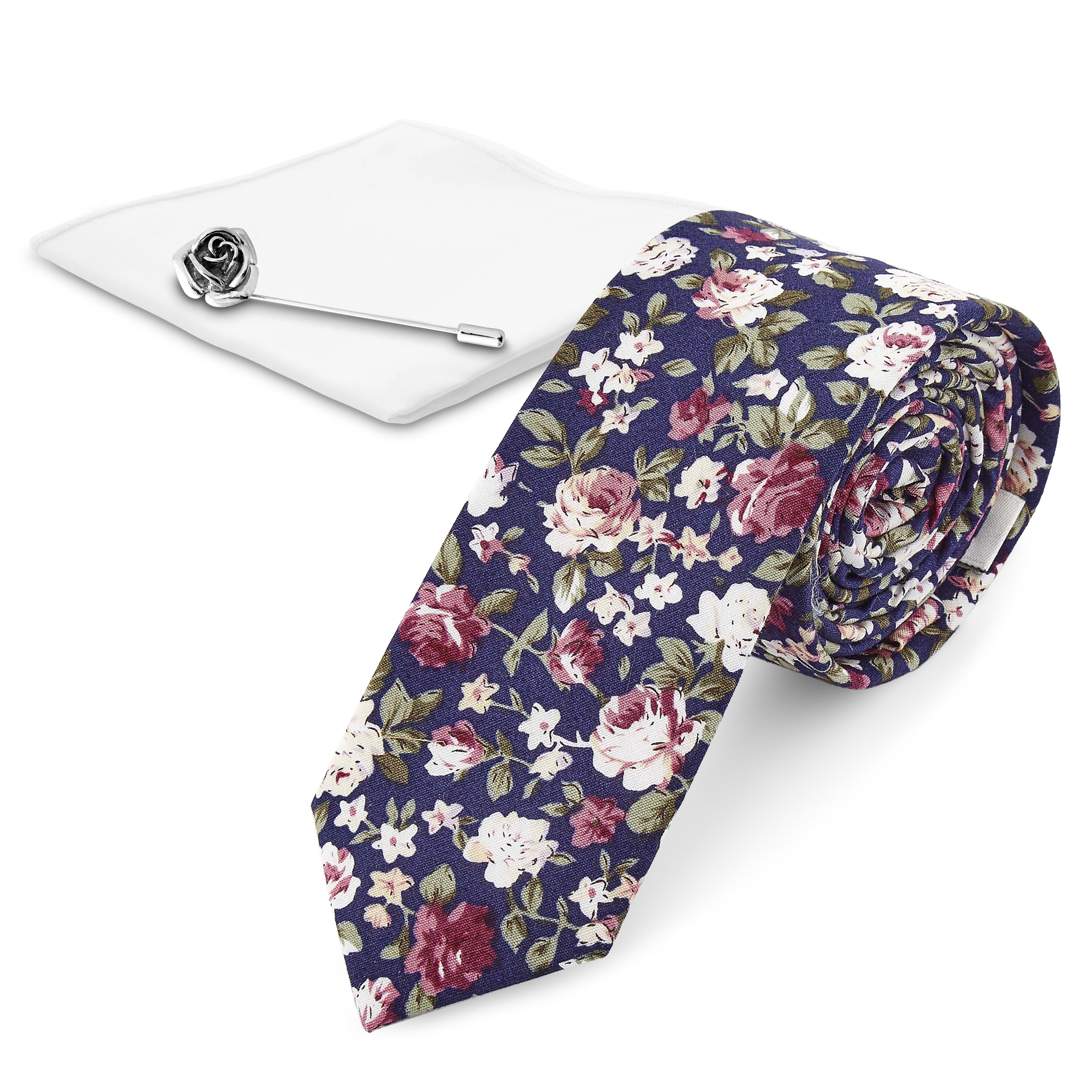 Florales und silberfarbenes Anzug-Accessoires-Set