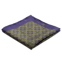 Dark Violet & Green Patterned Silk Pocket Square