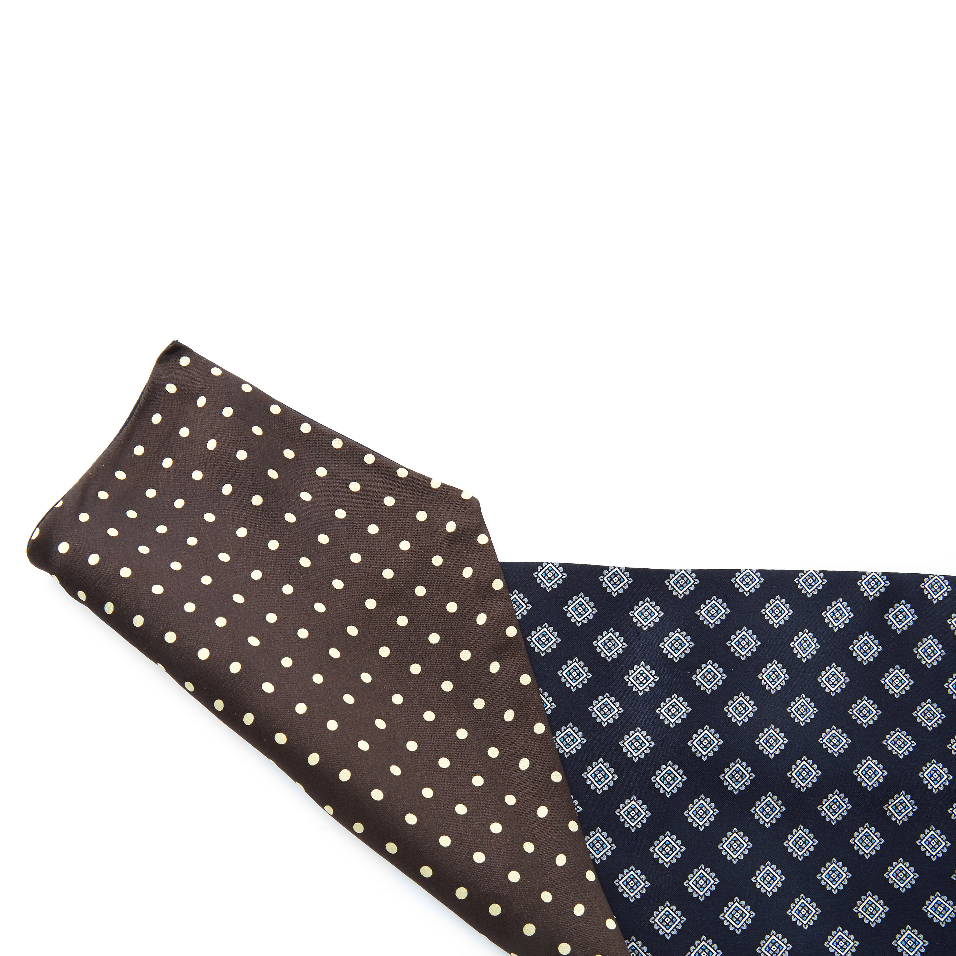 Brown & Navy Double Pattern Silk Ascot - 3