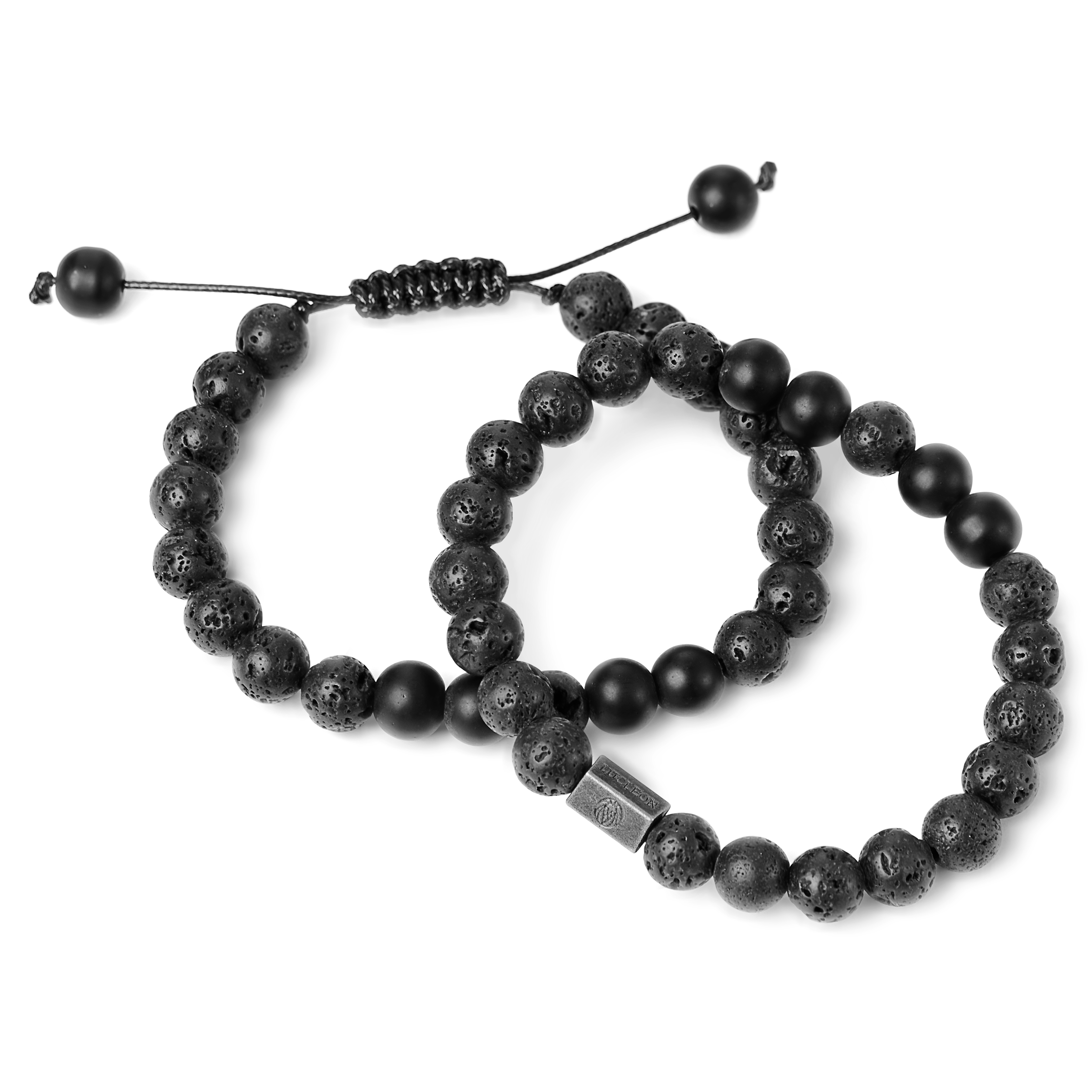 Black Onyx and Lava Rock Bead Bracelet Set - 3