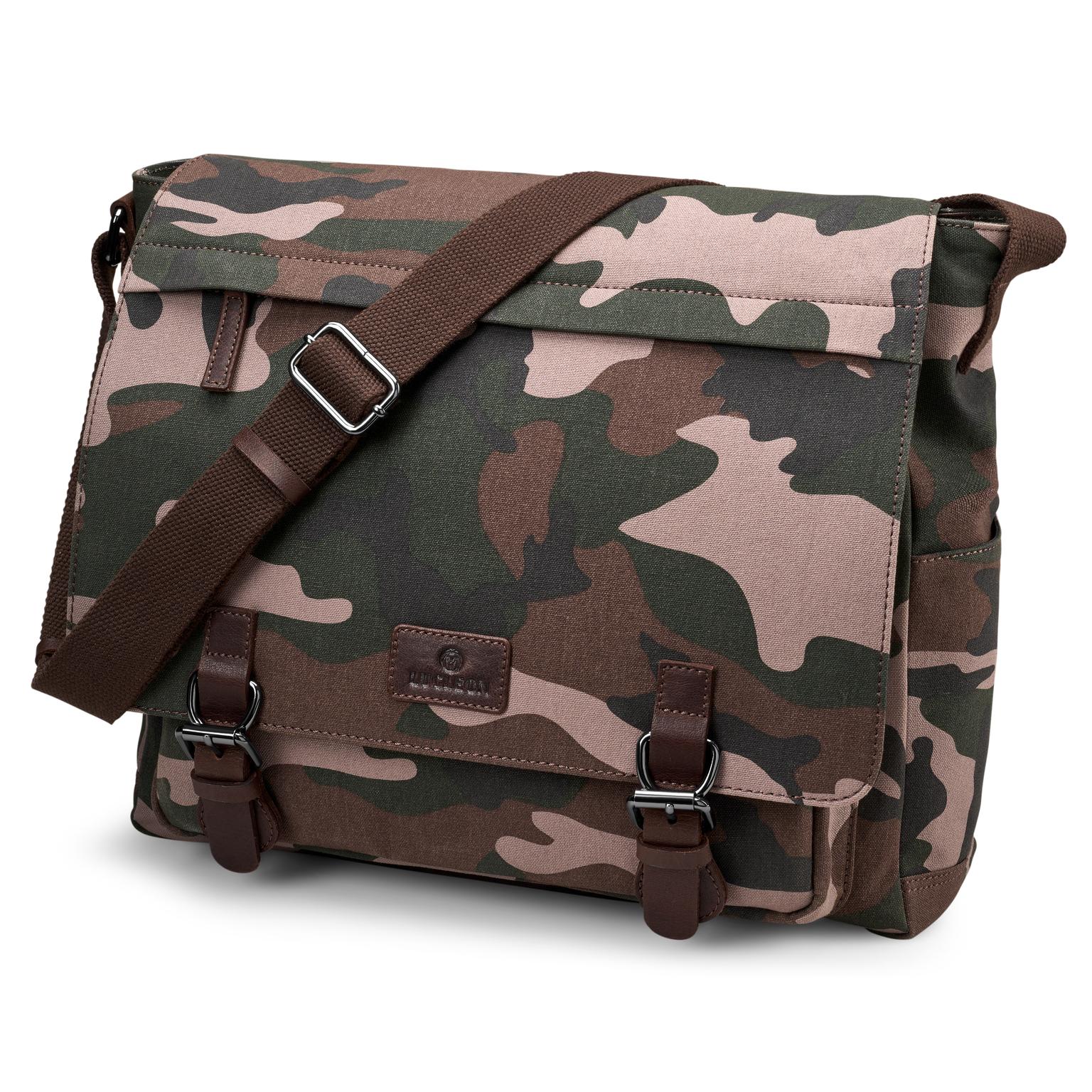 Bolso de lona de camuflaje con estampado de hojas y piel de búfalo Bolso de lona de camuflaje con estampado de hojas y piel de búfalo