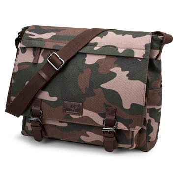 Leaf Pattern Camouflage Canvas & Buffalo Leather Satchel Leaf Pattern Camouflage Canvas & Buffalo Leather Satchel