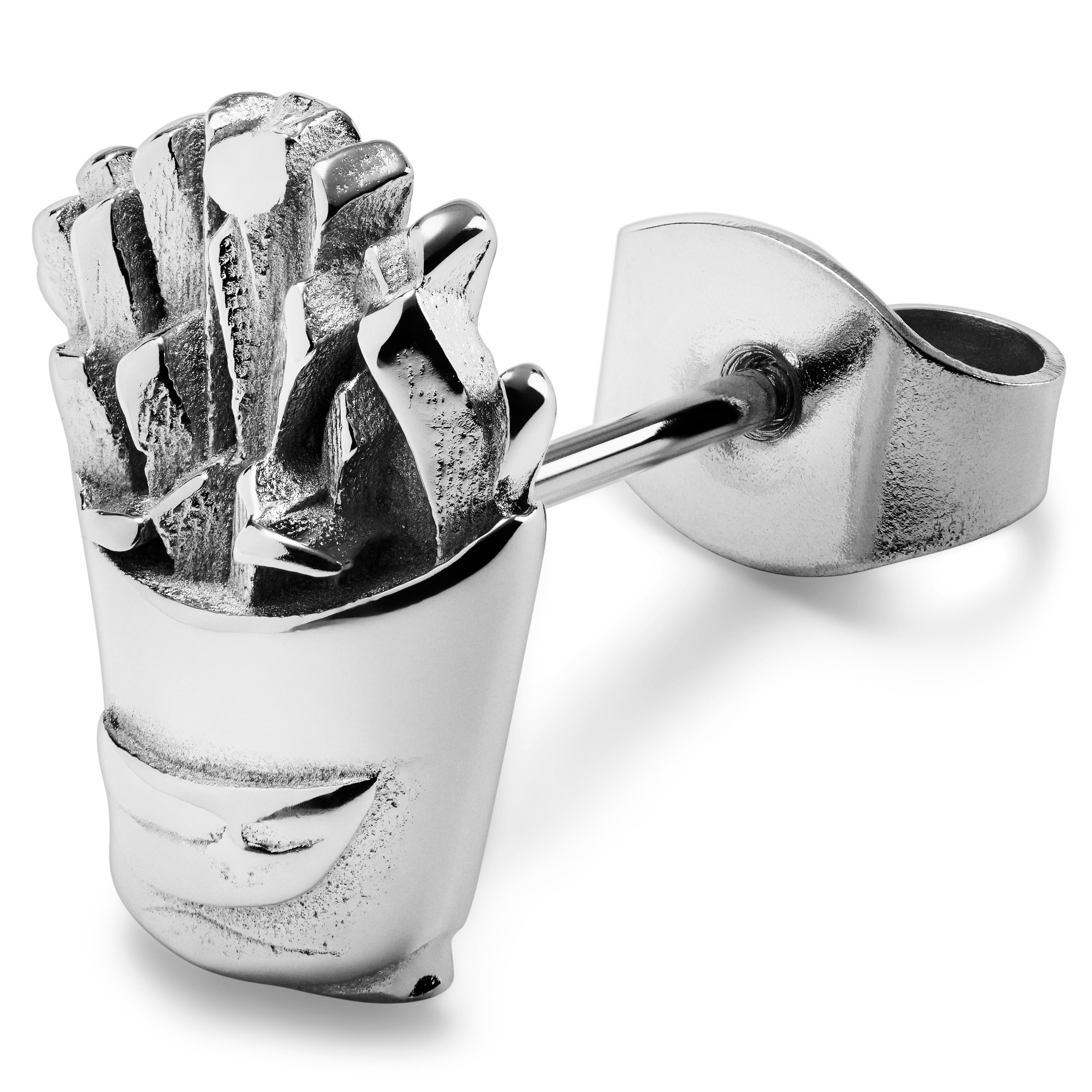 Jaygee | Cercel argintiu din oțel inoxidabil Fries cu șurub