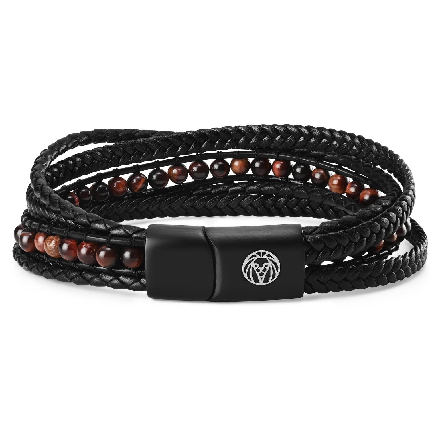 Pulsera de cuero y ojo de tigre rojo Naxos Pulsera de cuero y ojo de tigre rojo Naxos