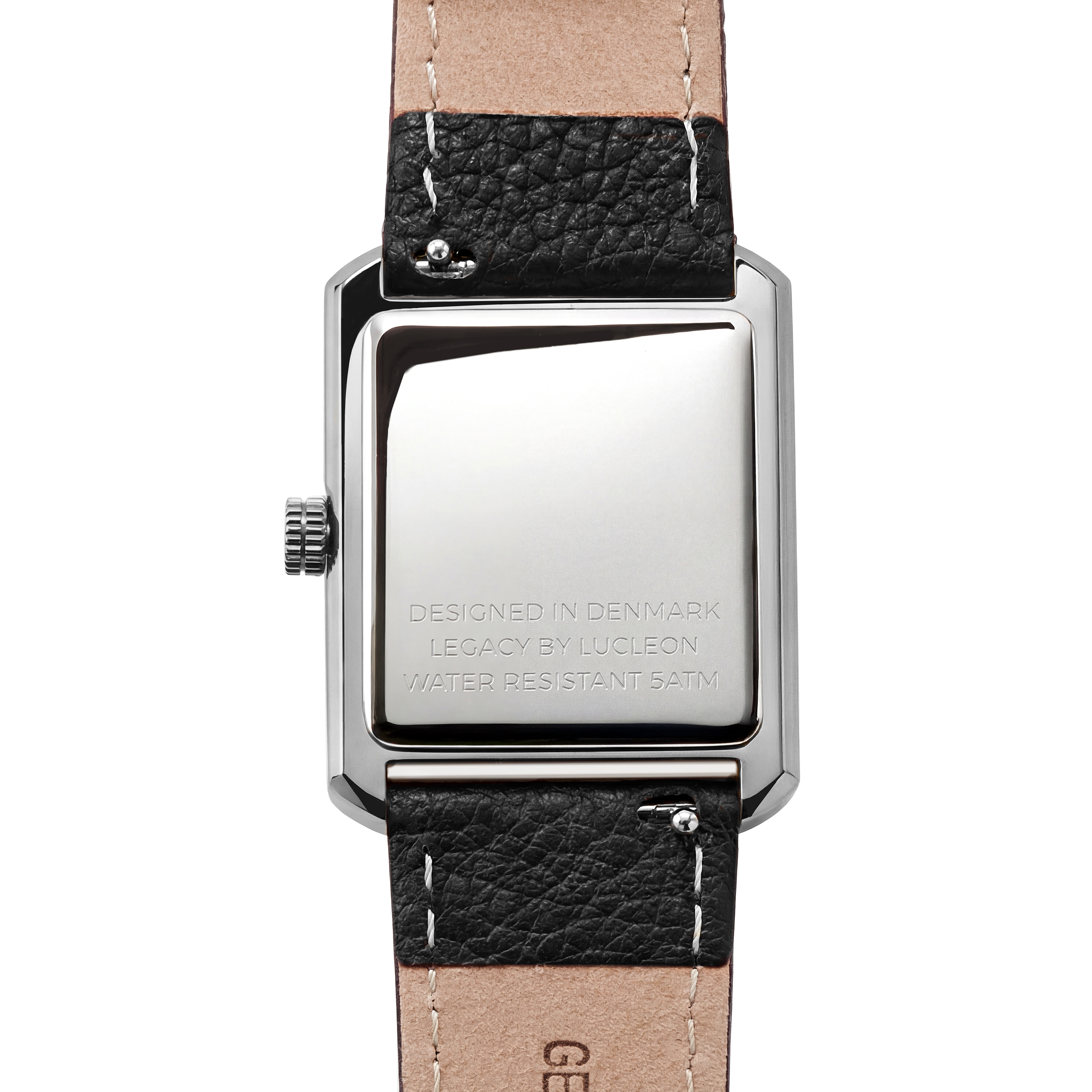Legacy | Retro Sølvtonet Firkantet Ur med Hvid Urskive & Sort Læderrem - 3