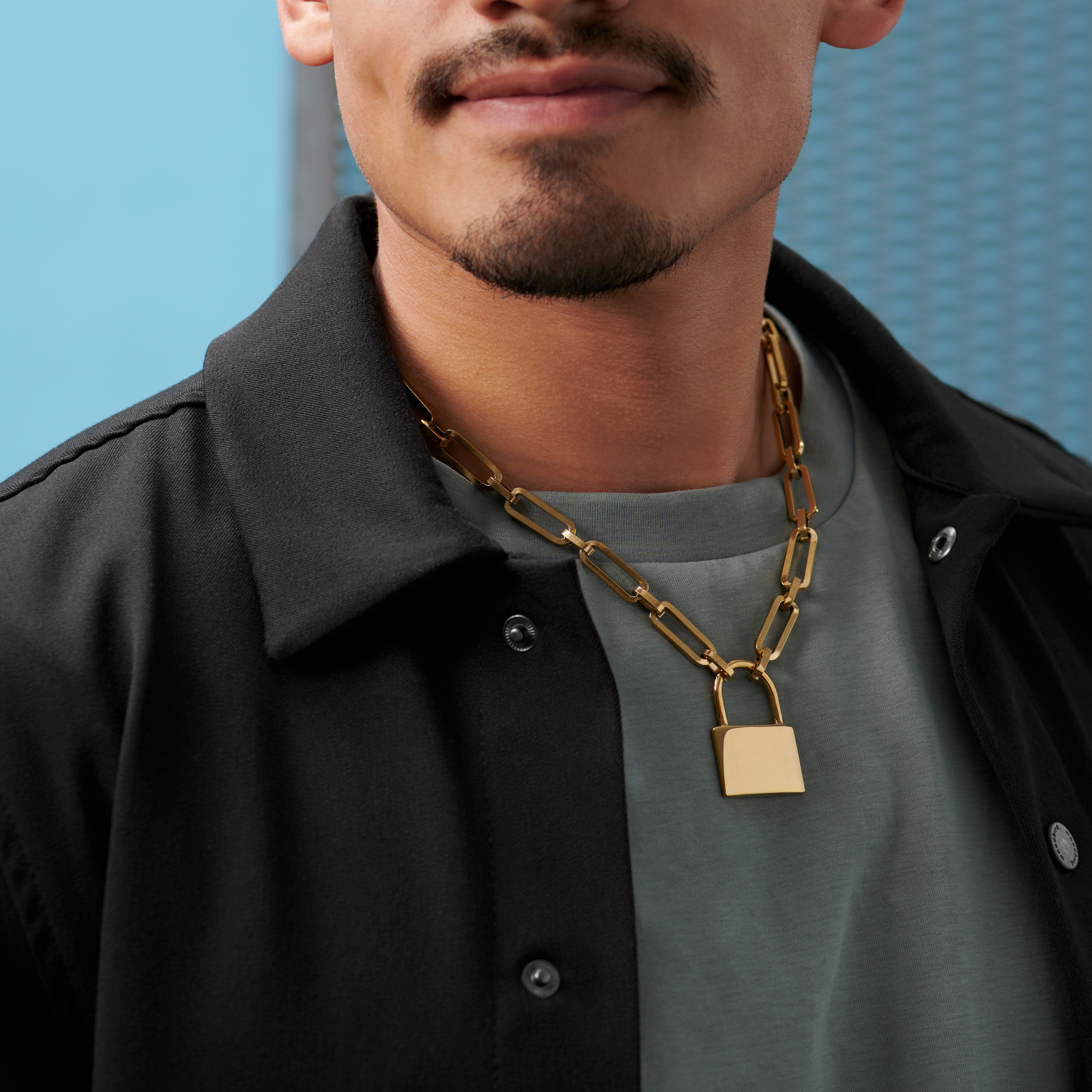 Colier Carter Amager auriu cu lanț tip cablu și pandantiv lacăt - 5