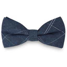 Deep Blue Denim-Look Cotton Pre-Tied Bow Tie