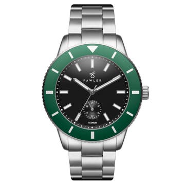 Makalu | Zielony szczotkowany zegarek tytanowy dla nurków