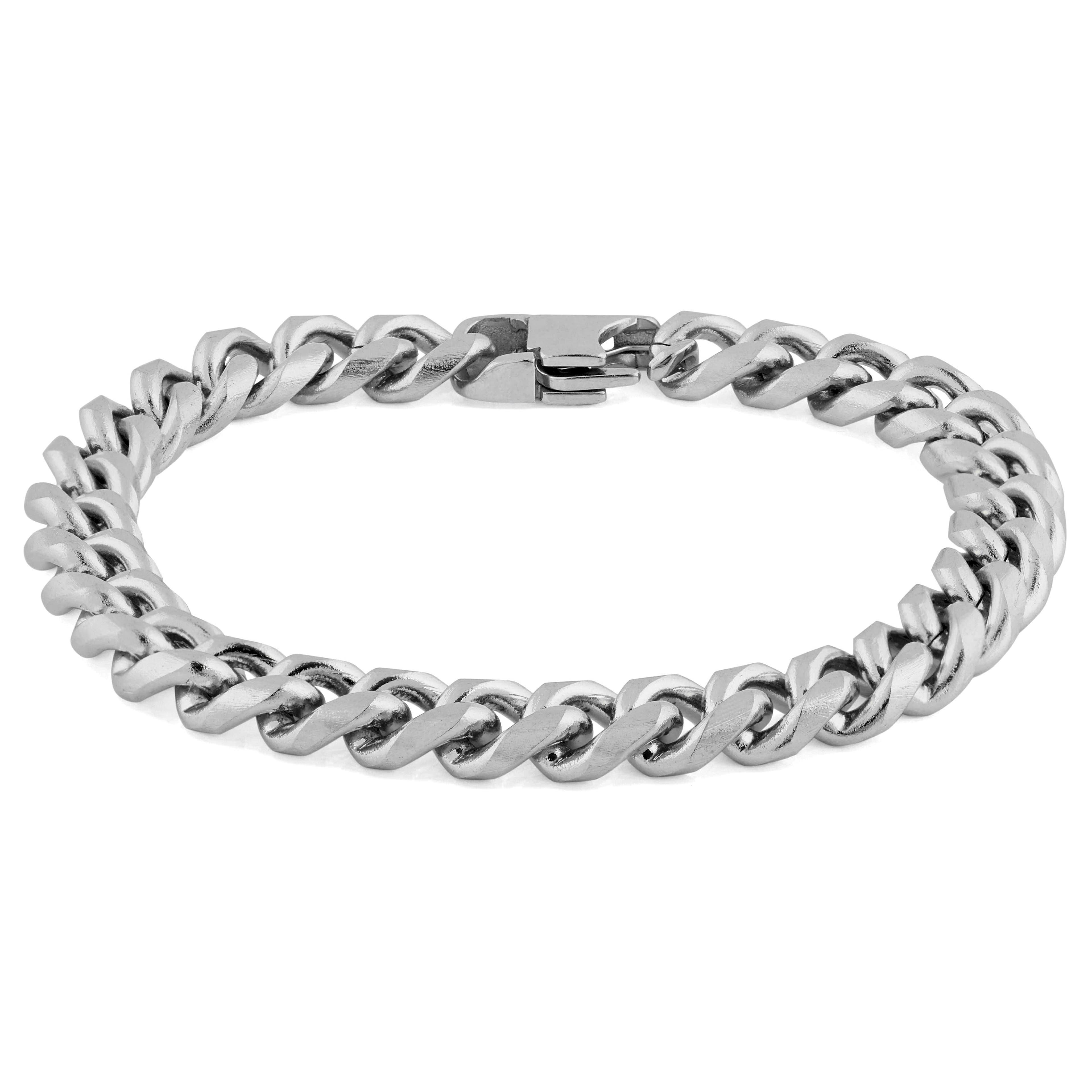 8mm Silver-Tone Stainless Steel Curb Chain Bracelet