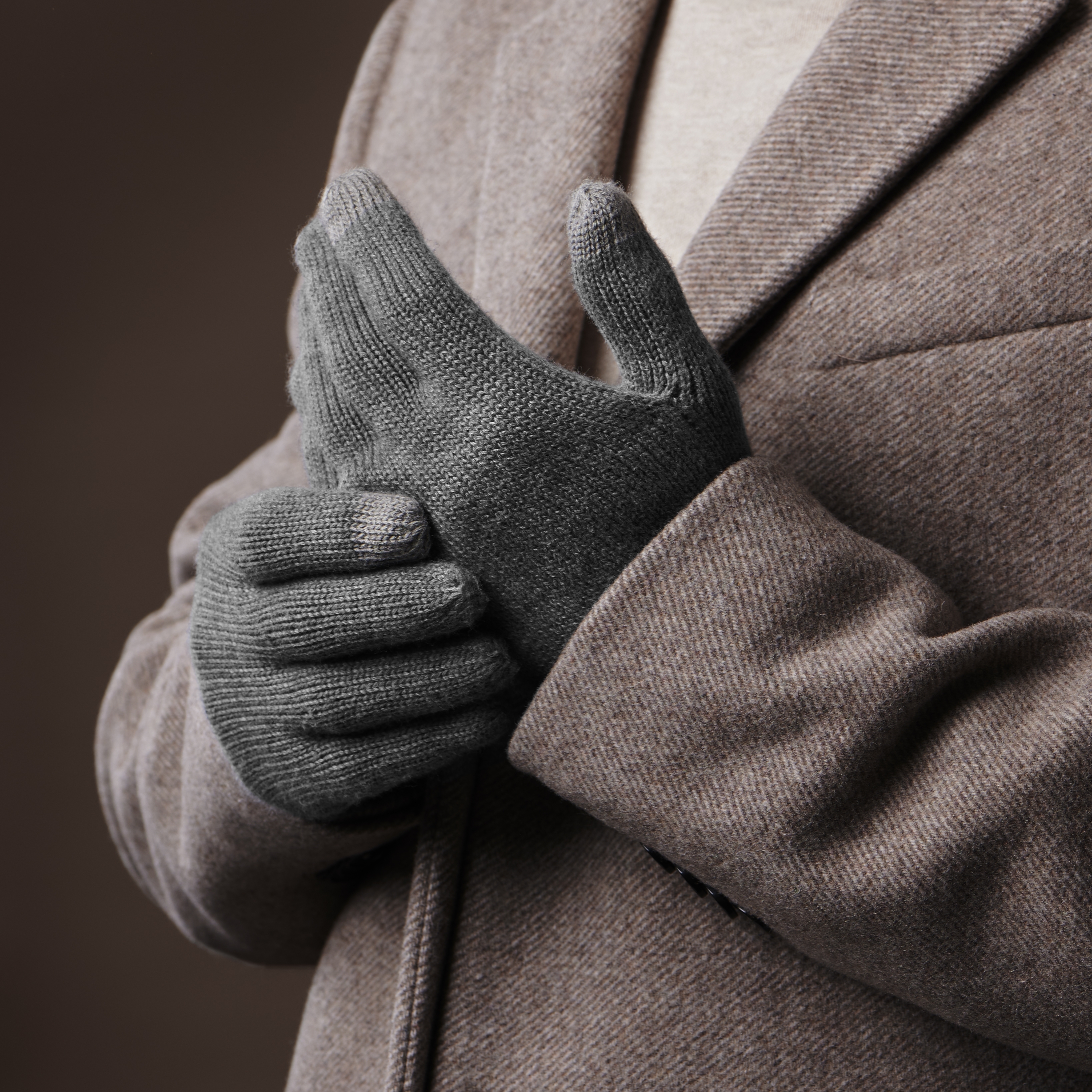 Dark Grey Knitted Cotton Gloves - 6