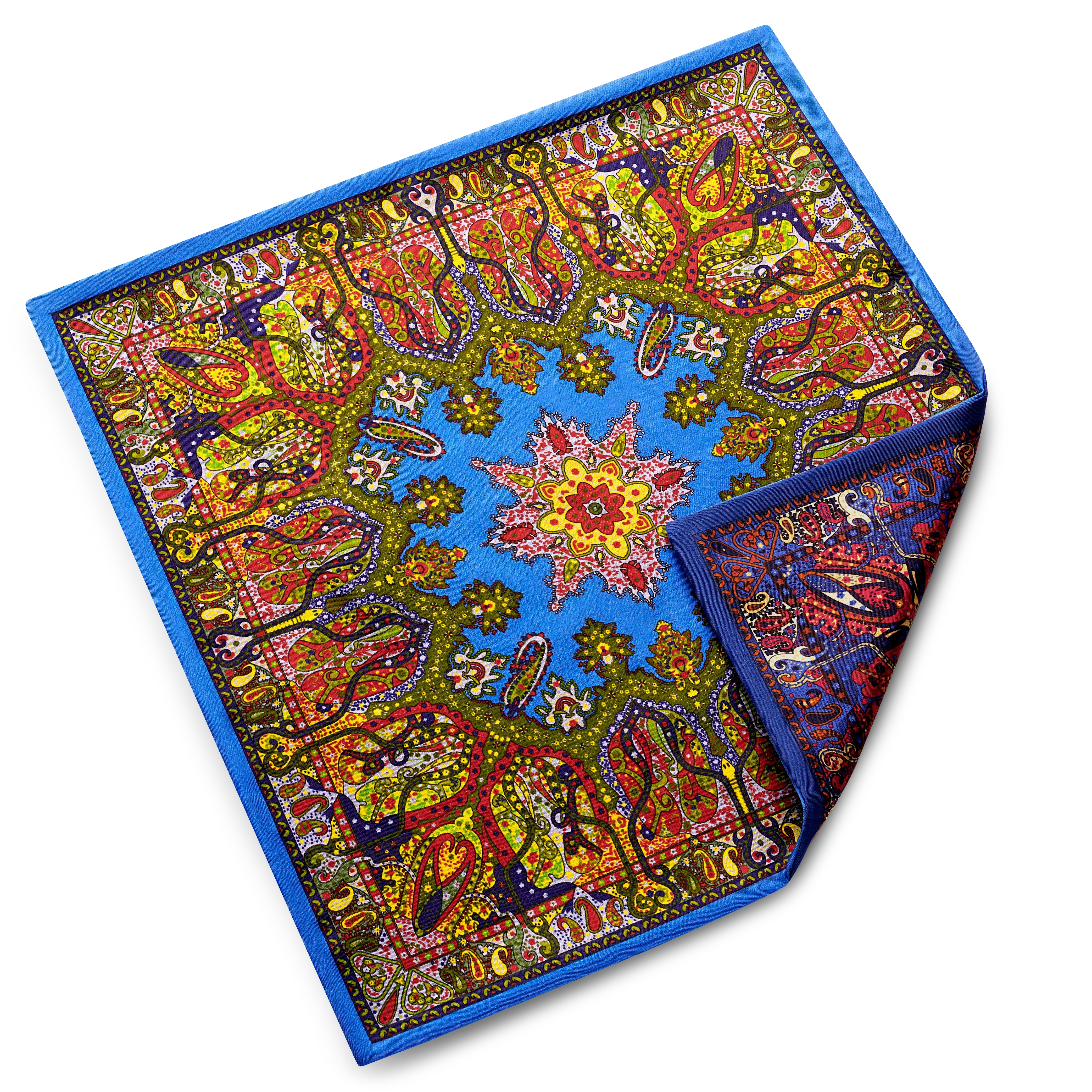 Elegio | Pochette de costume double face en soie à motifs bleus et bleus clairs - 3