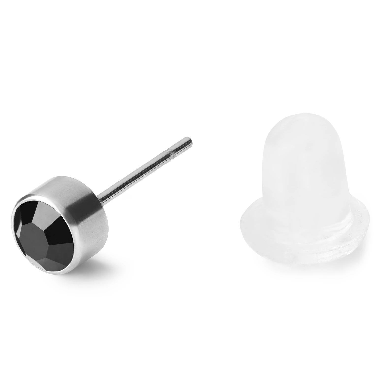 Orecchino rotondo color argento con zirconi neri da 3 mm Orecchino rotondo color argento con zirconi neri da 3 mm