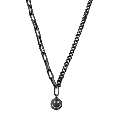 Caleb Amager článkový náhrdelník v barvě gunmetal s přívěskem smajlíka Caleb Amager článkový náhrdelník v barvě gunmetal s přívěskem smajlíka
