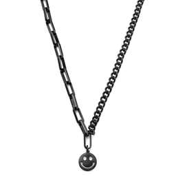 Amager | 5 mm Black Stainless Steel Smiley Curb & Cable Chain Necklace