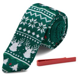 Комплект от вратовръзка и щипка с коледни мотиви