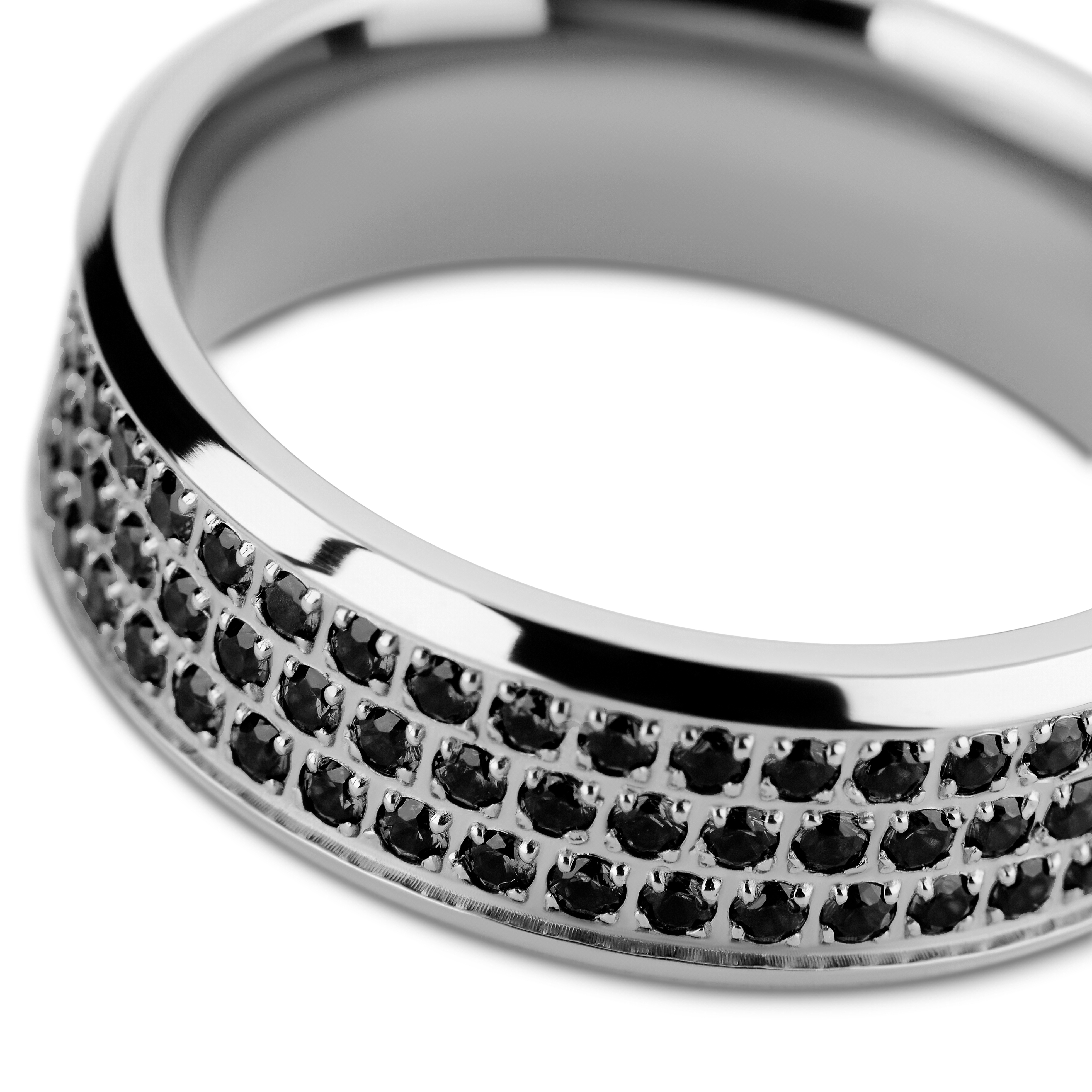Hyperan | 8 mm Silberfarbener Schwarzer Zirkonia Titan Ring - 3
