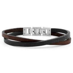 Dark Leather & Steel Single Strap Bracelet