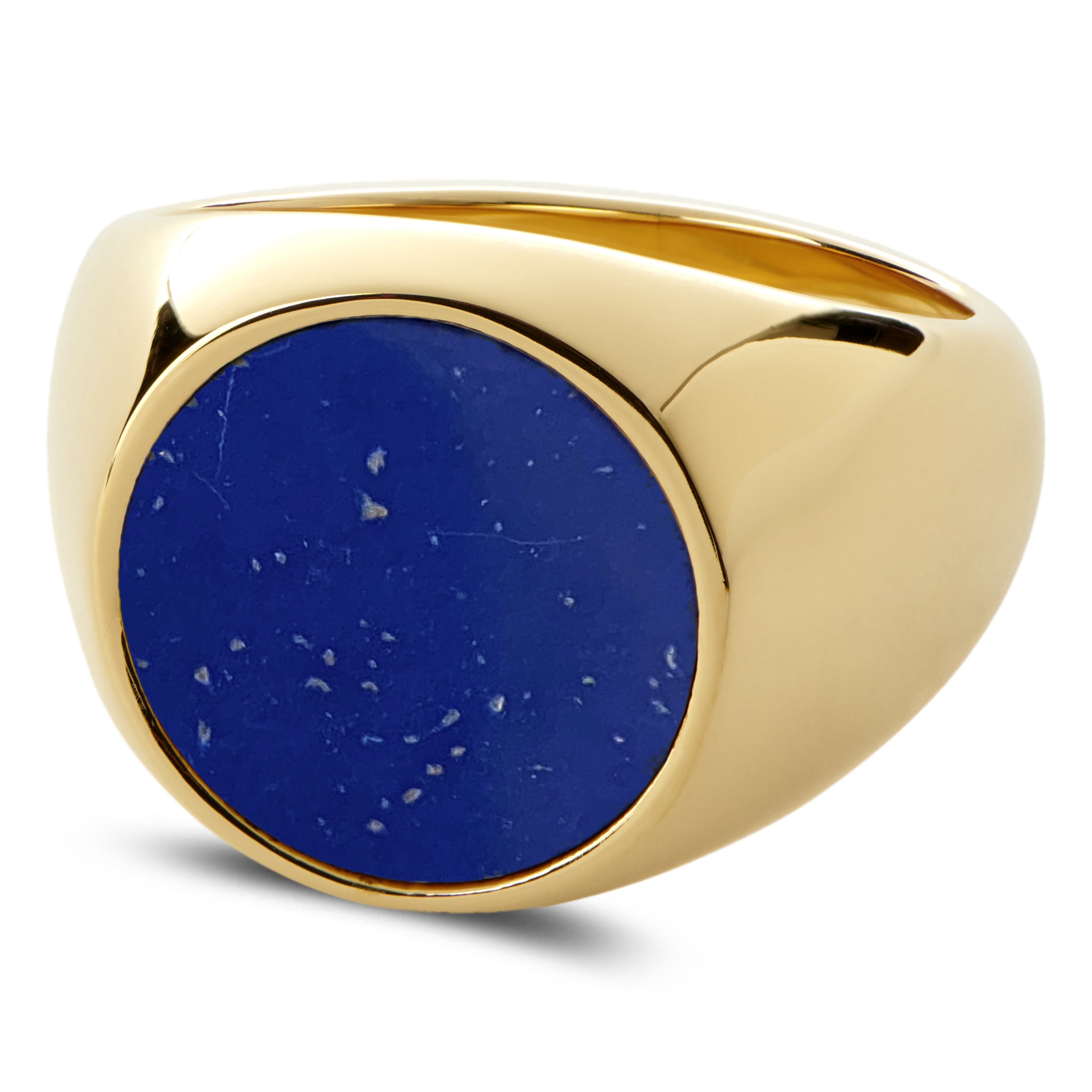 Makt | Gold-Tone With Blue Lapis Lazuli Signet Ring