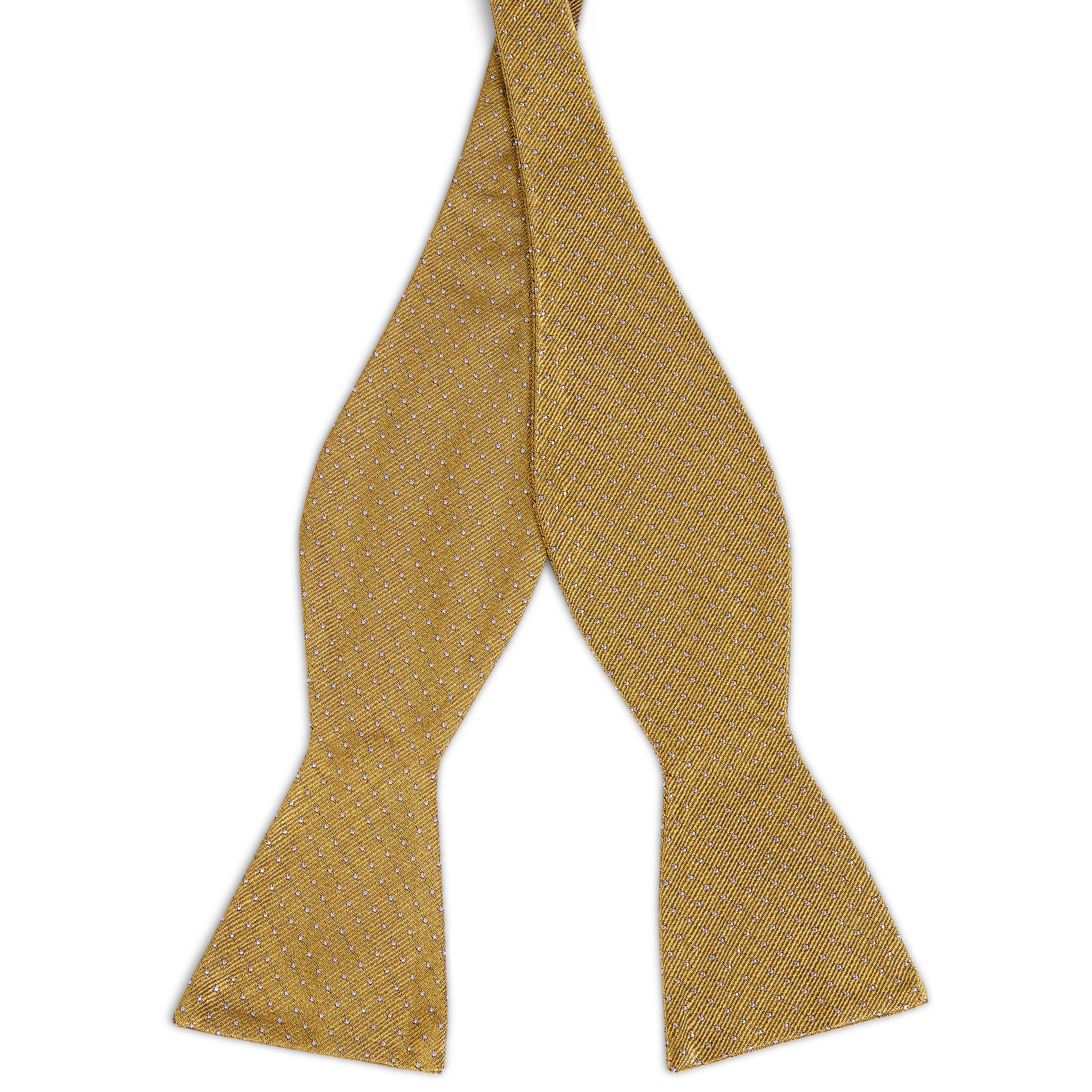 Papion self-tie din mătase aurie cu picățele