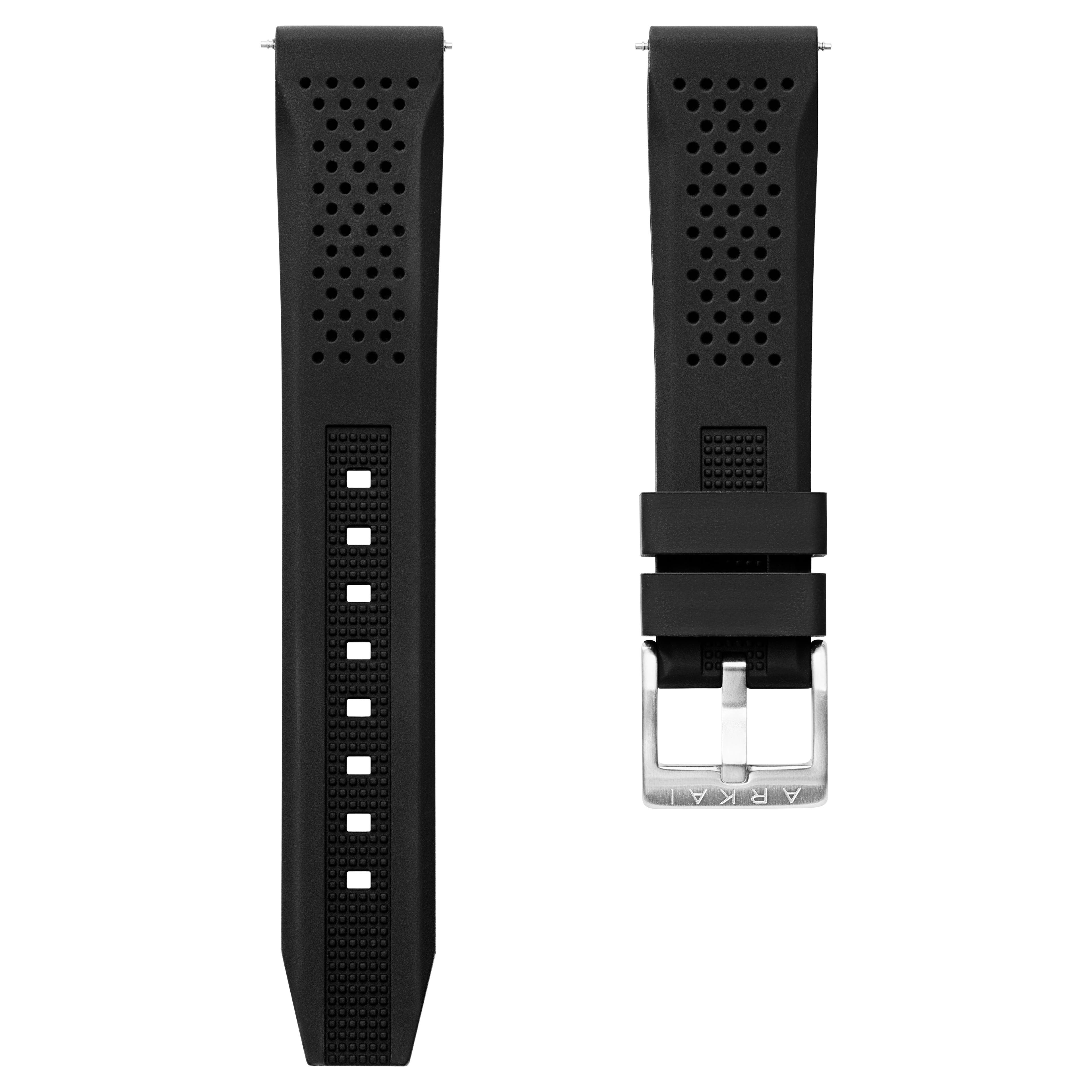 Perforated Black Silicone Sports Watch Strap