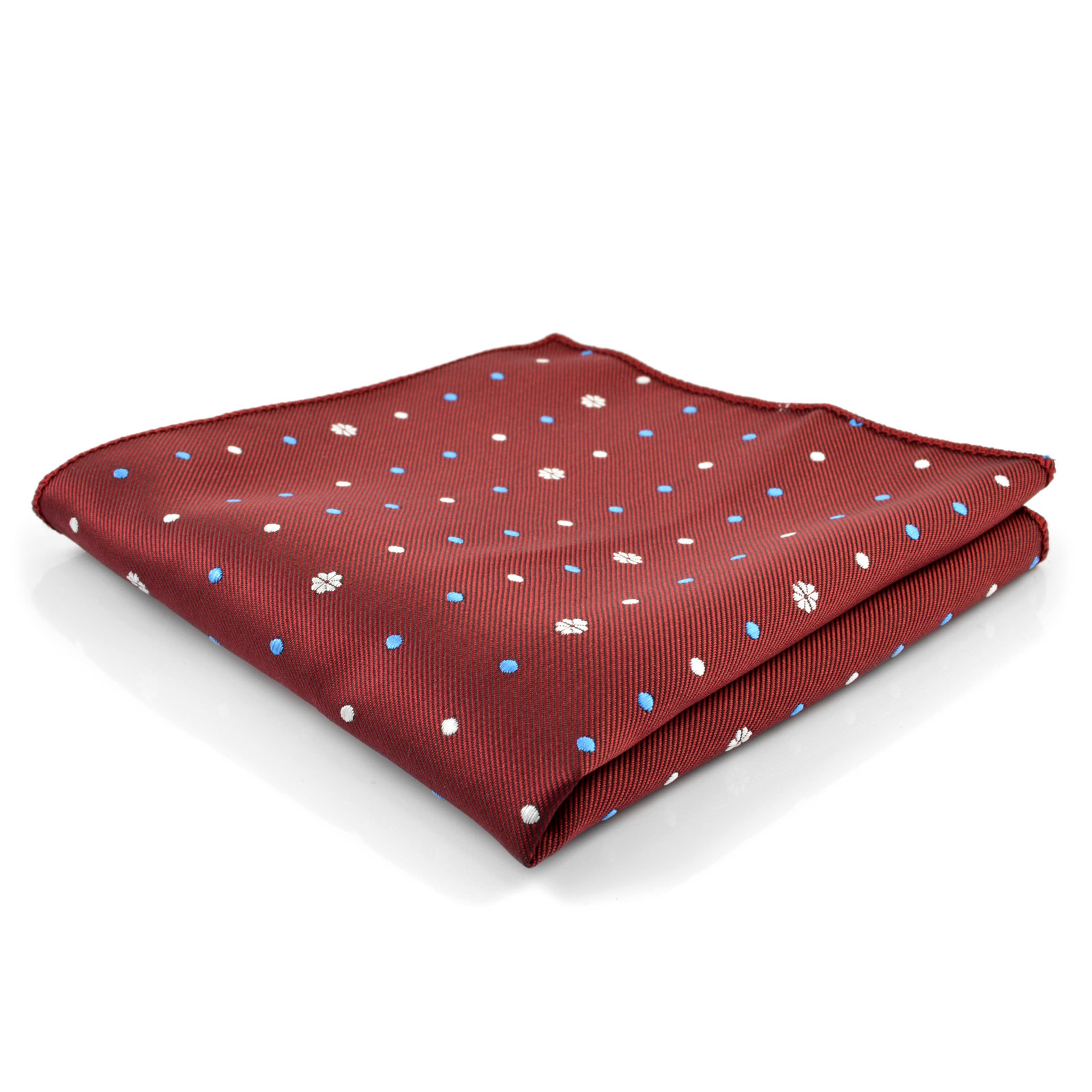Burgundy, White & Baby Blue Dotted Pocket Square