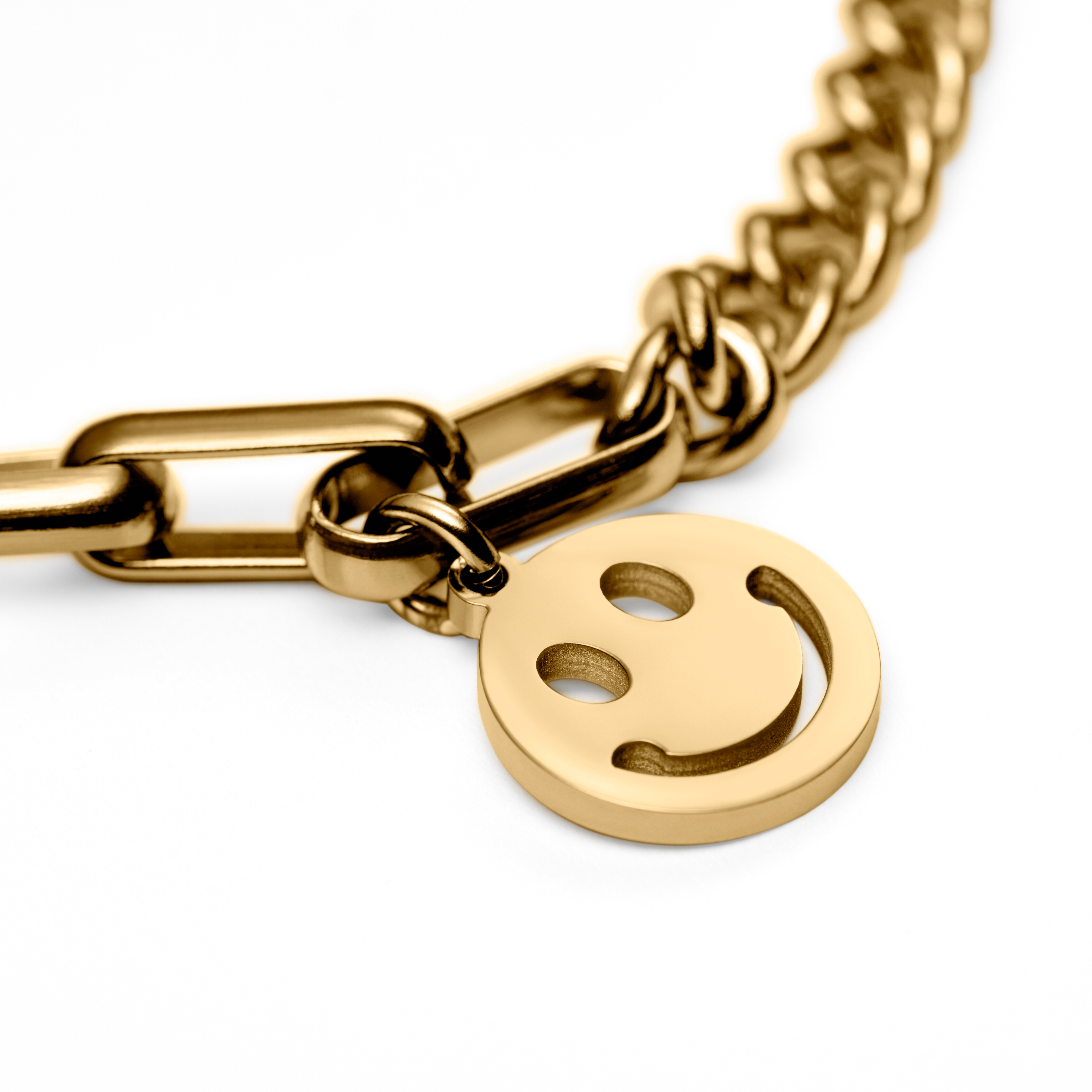 Clarke Amager Gold-Tone Curb & Cable Chain Bracelet with Smiley Pendant - 3