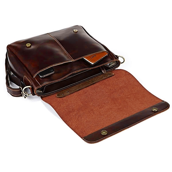 Maletín de piel marrón detalle denim - 2