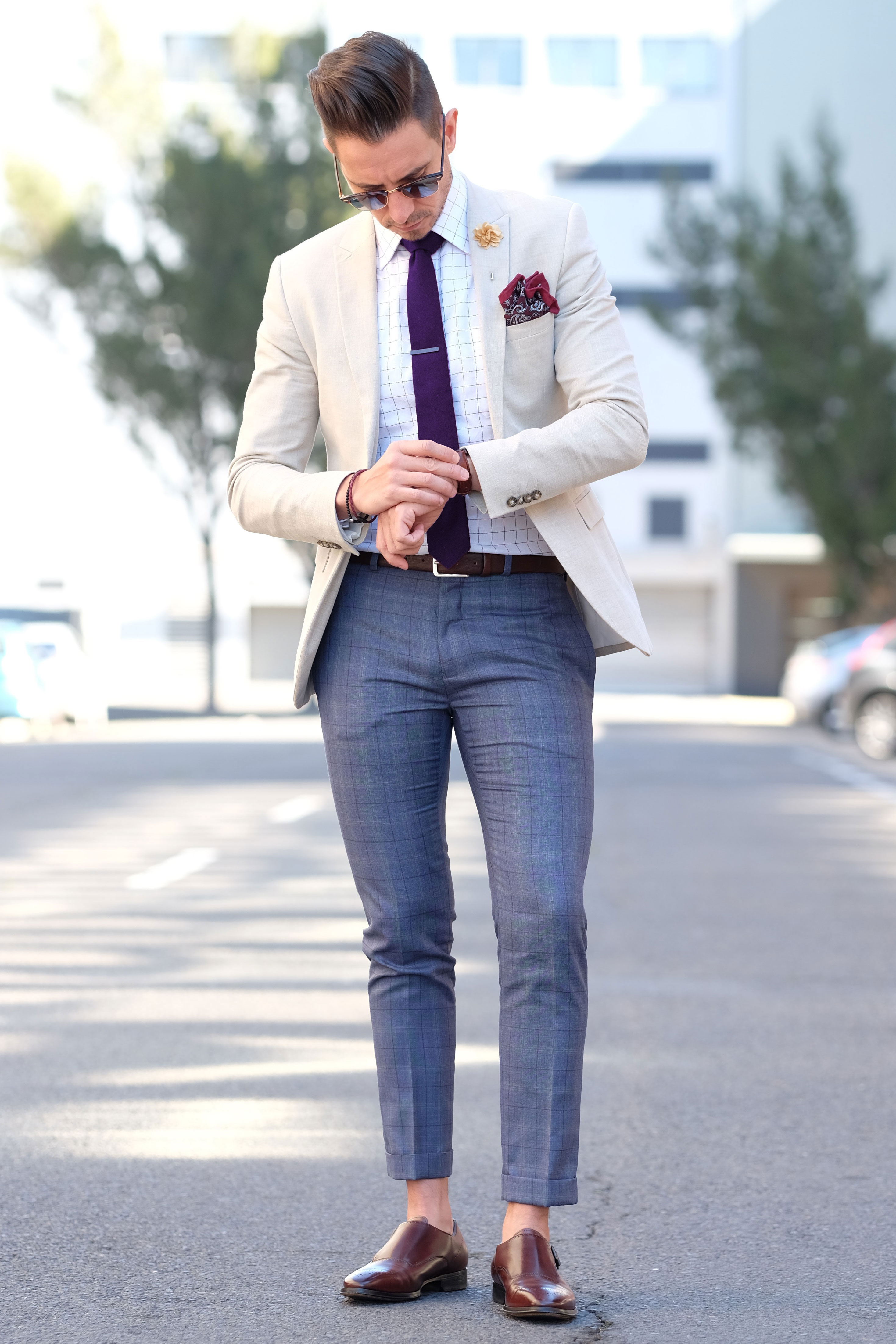 Corbata natural hecha a mano en púrpura  - 6