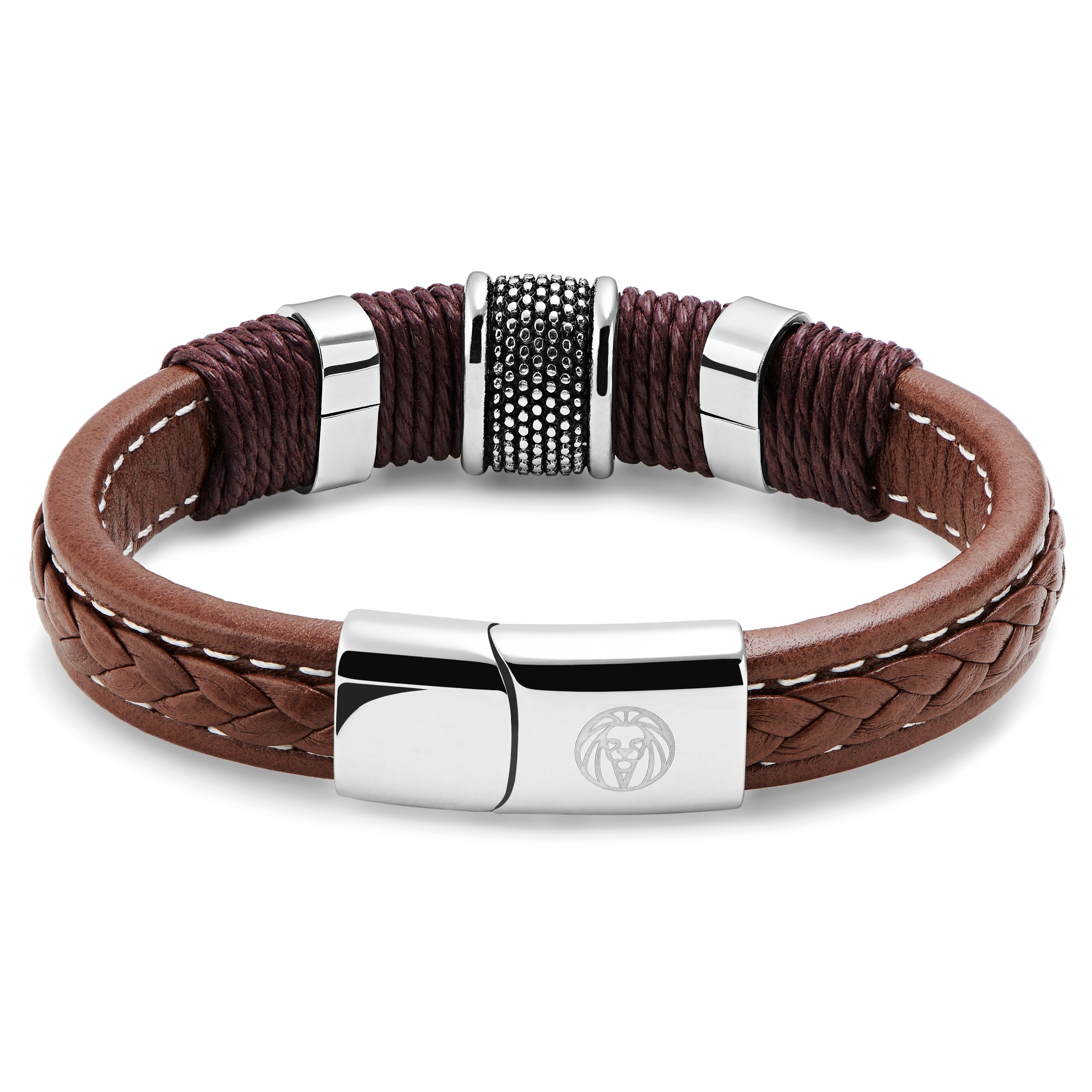 Icon | Brown Leather and Stainless Steel Bracelet - 6