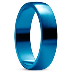 Ferrum | 6 mm Brushed Blue Stainless Steel D-Shape Ring