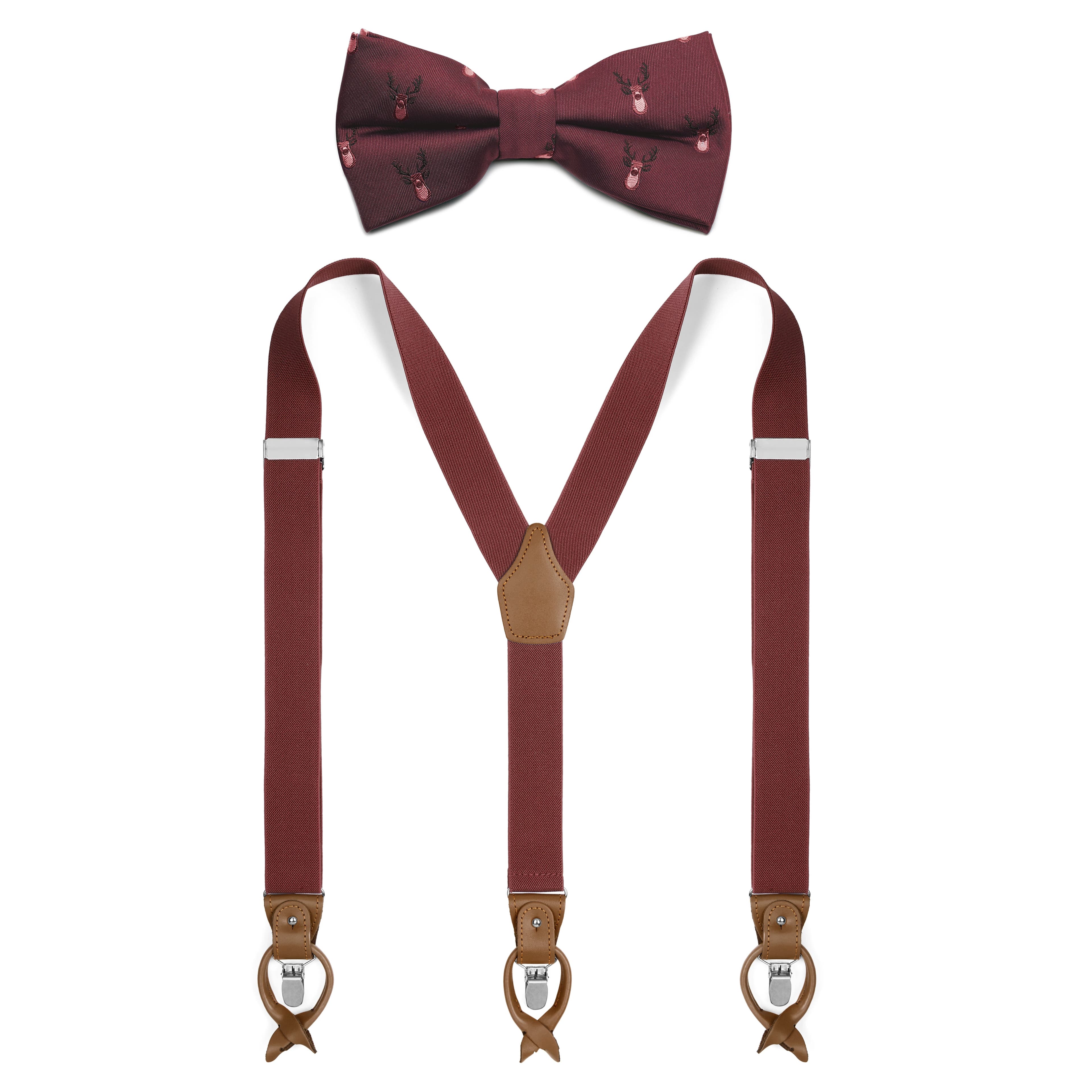 Burgundy Pre-Tied Christmas Bow Tie and Braces Set