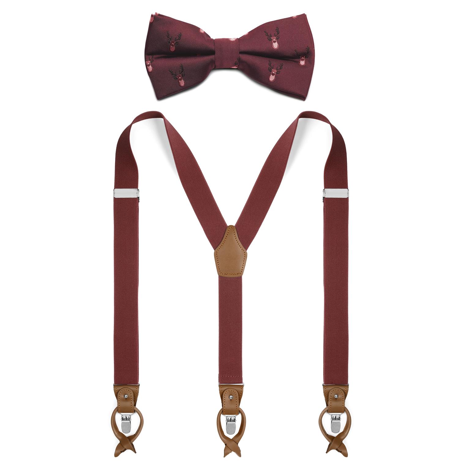 Burgundy Pre-Tied Christmas Bow Tie and Braces Set Burgundy Pre-Tied Christmas Bow Tie and Braces Set