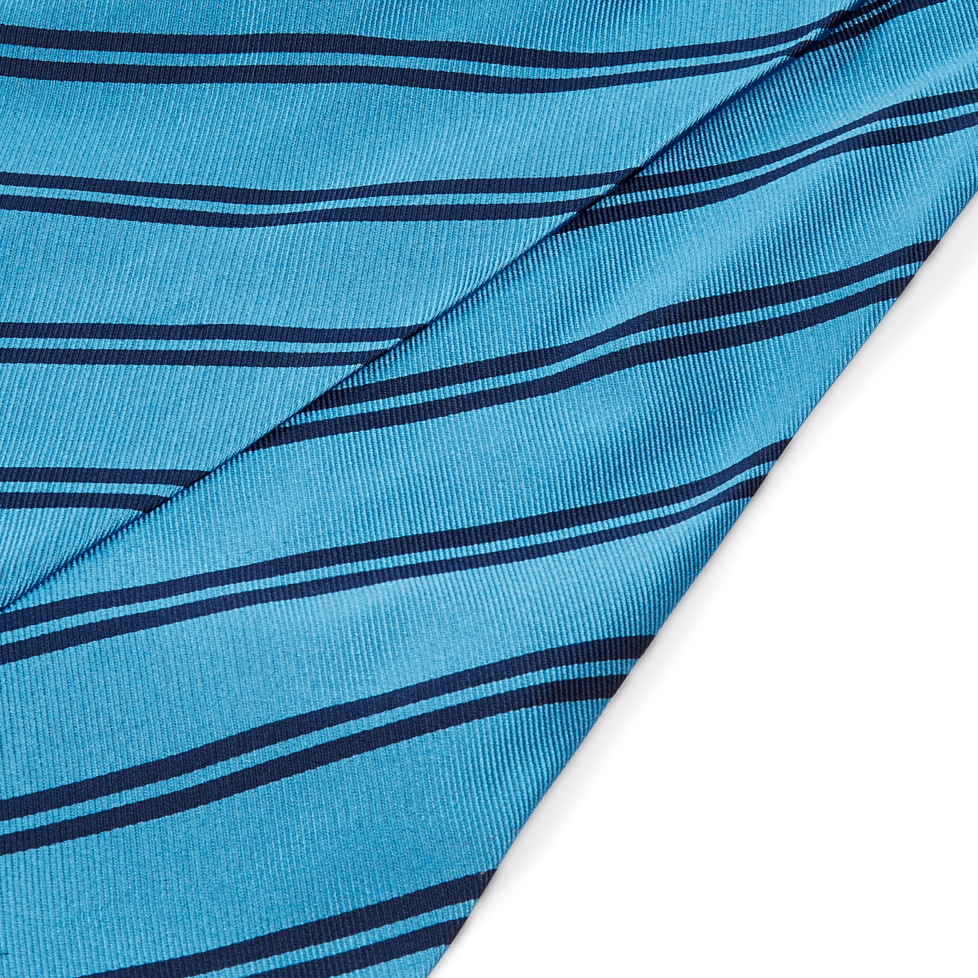 Синьо копринено фишу с двойни тъмносини ивици - 2