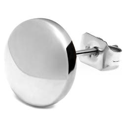 10 mm Silver-Tone Stainless Steel Button Stud Earring